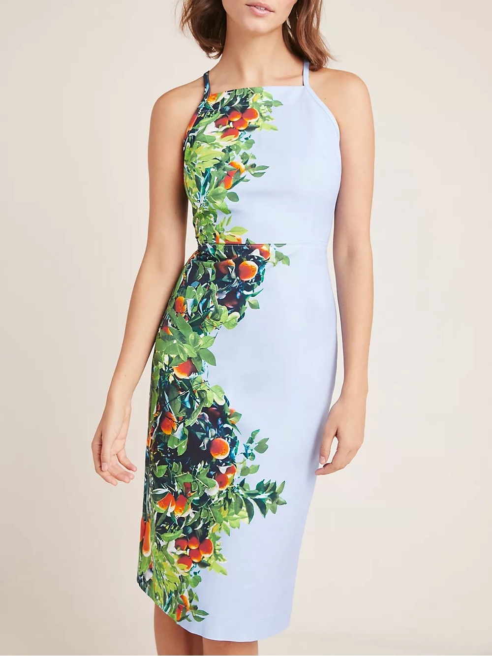 Anthropologie Maeve Orange Bough Grove Printed Sheath Dress Size 0 Knee Length